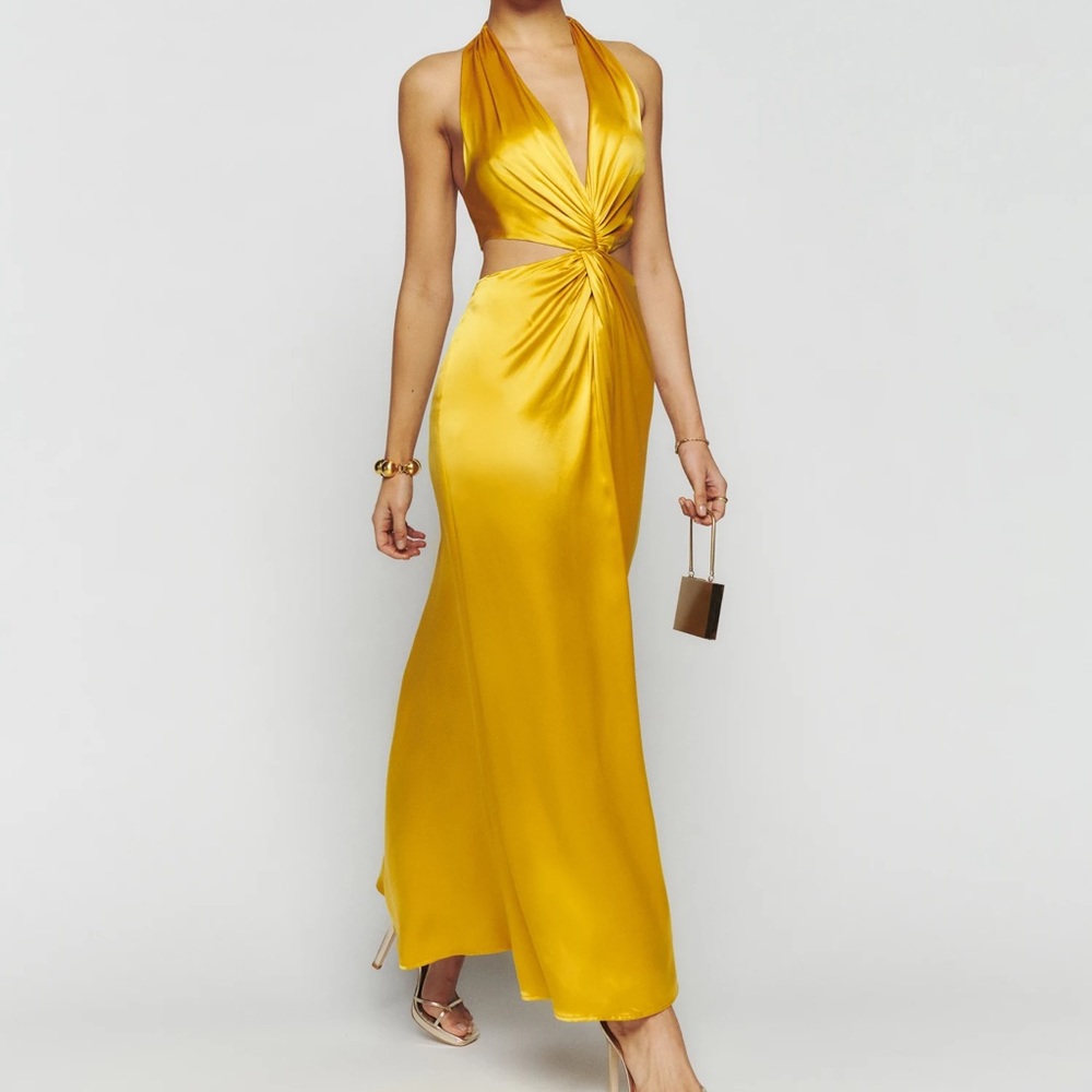 Reformation Nerida Silk Yellow Tumeric Dress (New with Tags)